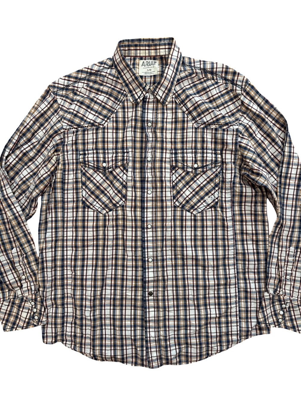 Ariat Men’s Plaid Western Pearl Snap Long Sleeve Shirt Size Large Snap Cowboy